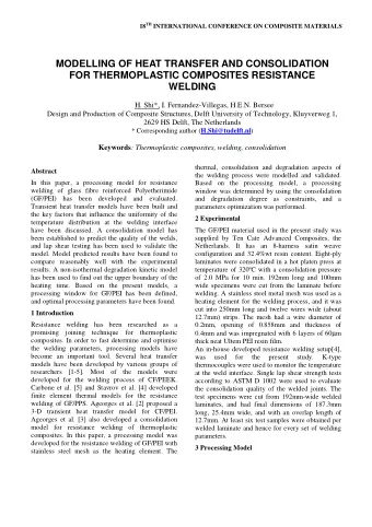 MODELLING OF HEAT TRANSFER AND CONSOLIDATION  FOR THERMOPLASTIC COMPOSITES RESISTANCE  WELDING  H.
