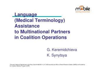 Language  (Medical Terminology)  Assistance  to Multinational Partners  in Coalition Operations  G.