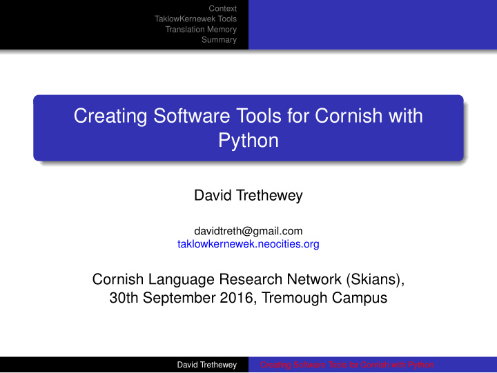 creating software tools for cornish with python