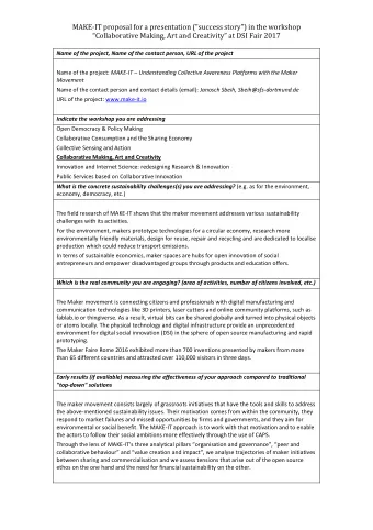 MAKE-IT proposal for a presentation (&quot;success story&quot;) in the workshop  Collaborative