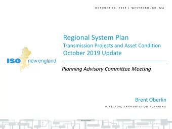 Regional System Plan  Transmission Projects and Asset Condition  October 2019 Update  Planning