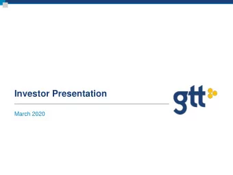 Investor Presentation  March 2020  Disclaimer  Forward-Looking Statements: This presentation