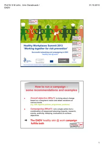 How to run a campaign   some recommendations and examples Overall objective (Why?) : to bring