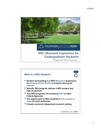 REU (Research Experience for  Undergraduate Students)  Proposed New Process  2  What is a REU