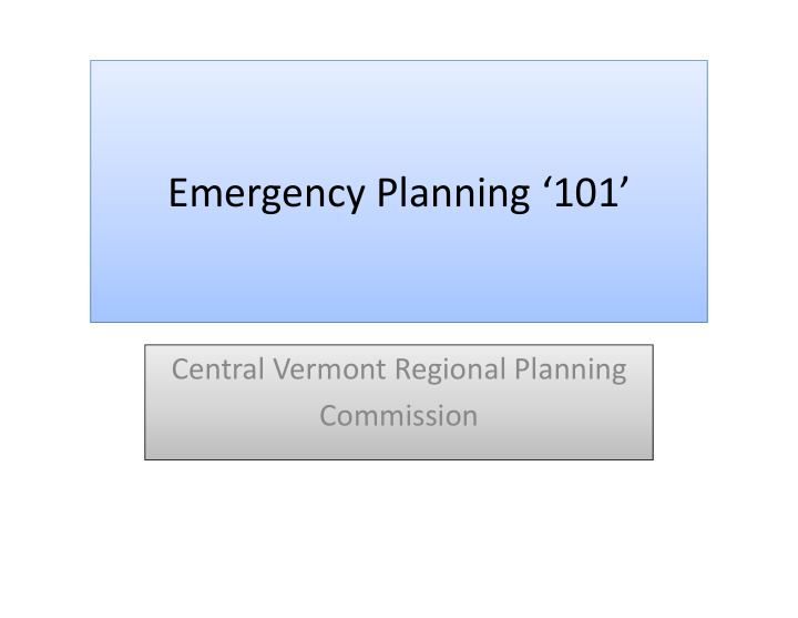 emergency planning 101 emergency planning 101