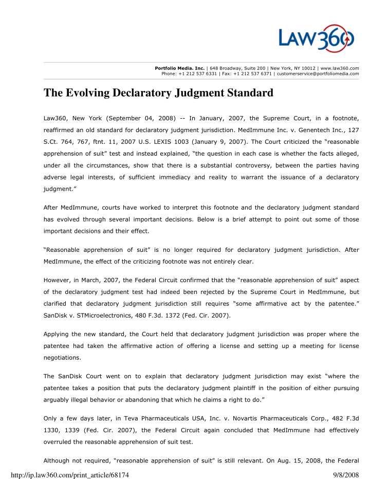 the evolving declaratory judgment standard