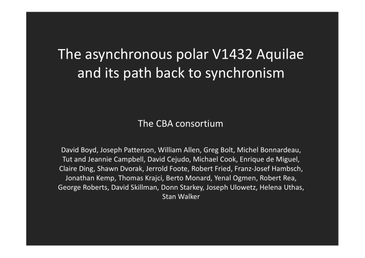 the asynchronous polar v1432 aquilae and its path back to