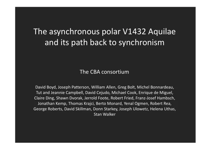 the asynchronous polar v1432 aquilae and its path back to