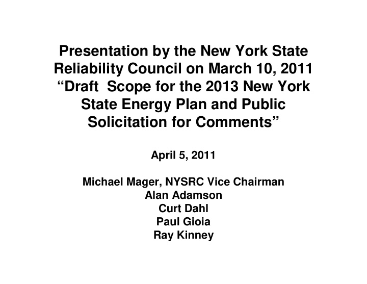 presentation by the new york state reliability council on