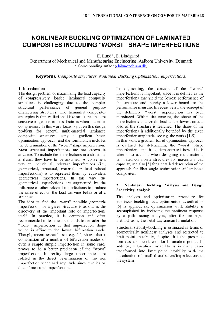 nonlinear buckling optimization of laminated composites