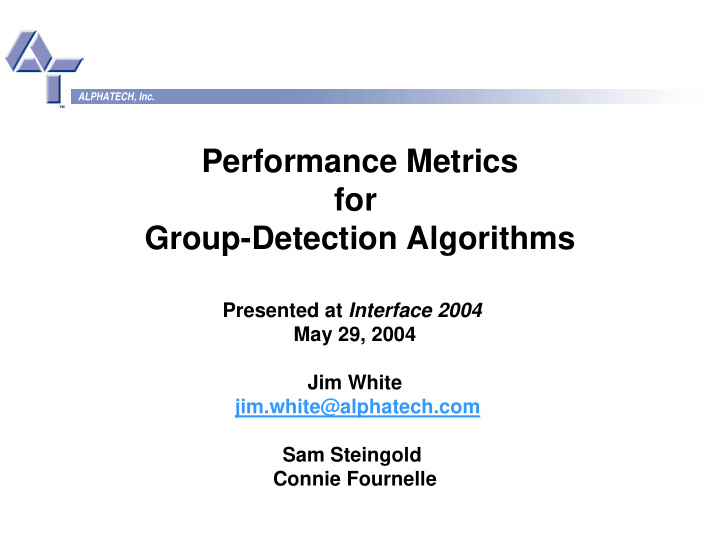 performance metrics for group detection algorithms