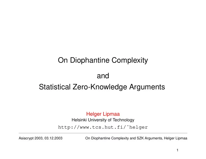 on diophantine complexity and statistical zero knowledge