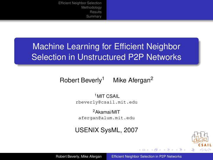 machine learning for efficient neighbor selection in