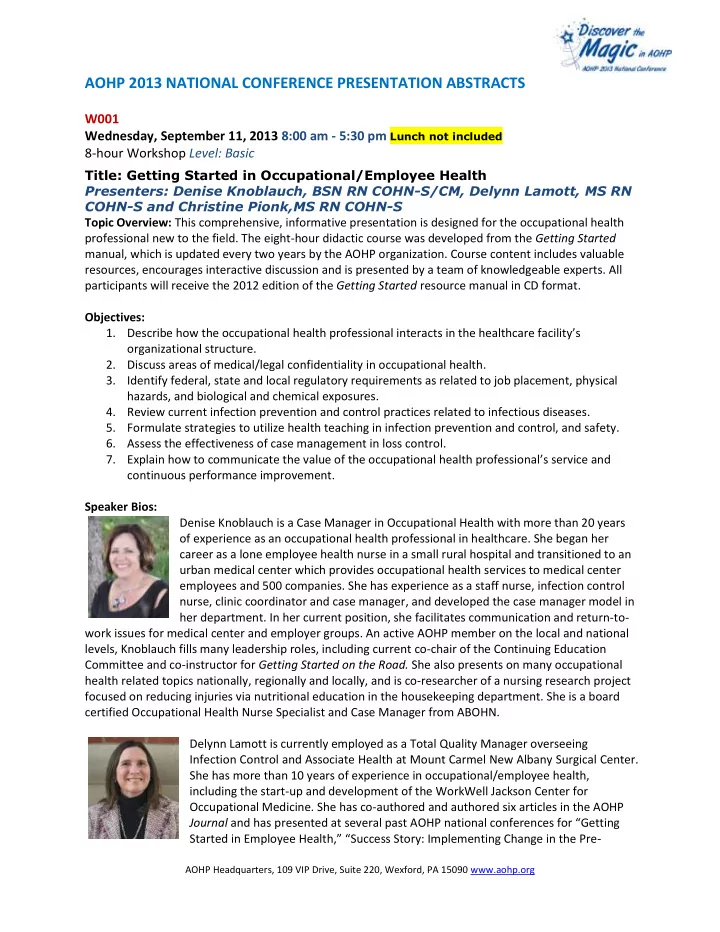 aohp 2013 national conference presentation abstracts