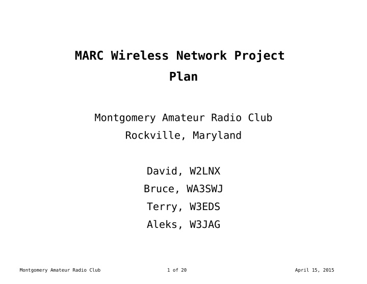 marc wireless network project plan