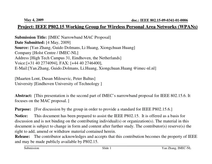 project ieee p802 15 working group for wireless personal