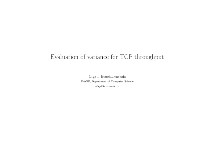 evaluation of variance for tcp throughput
