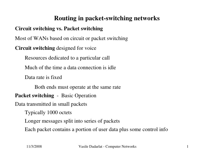 routing in packet switching networks