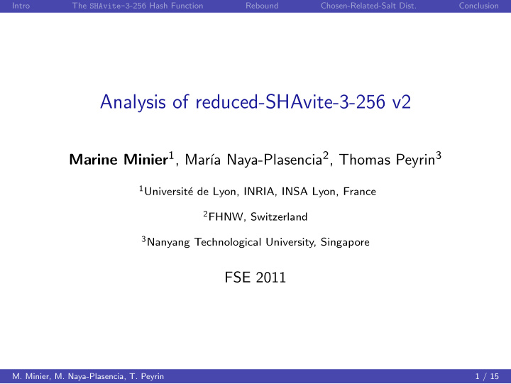 analysis of reduced shavite 3 256 v2