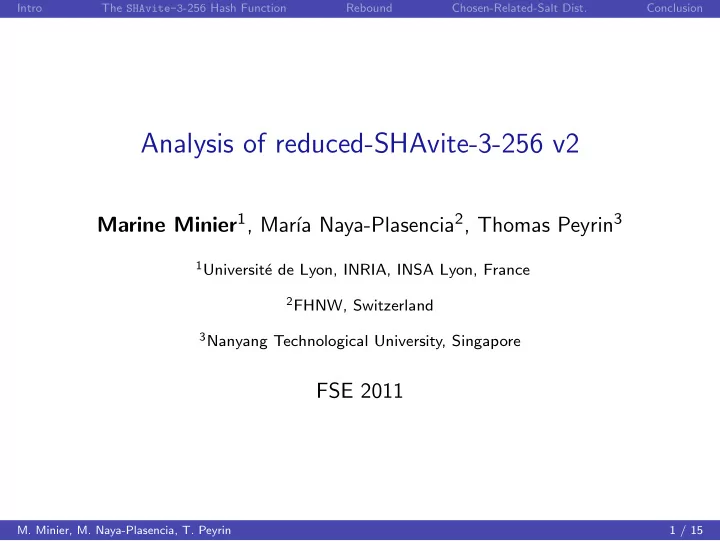 analysis of reduced shavite 3 256 v2