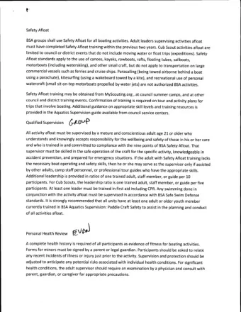 Safety Afloat BSA groups shall use Safety Afloat for all boating activities. Adult leaders