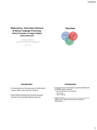 Overview  &amp; Natural Language Processing:  Natural Synergies to Support Digital  Information
