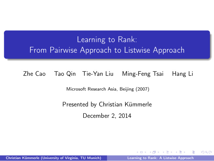 learning to rank from pairwise approach to listwise