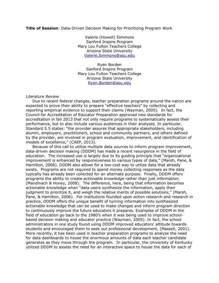 title of session data driven decision making for