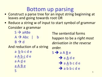 Bottom up parsing  Construct a parse tree for an input string beginning at  leaves and going
