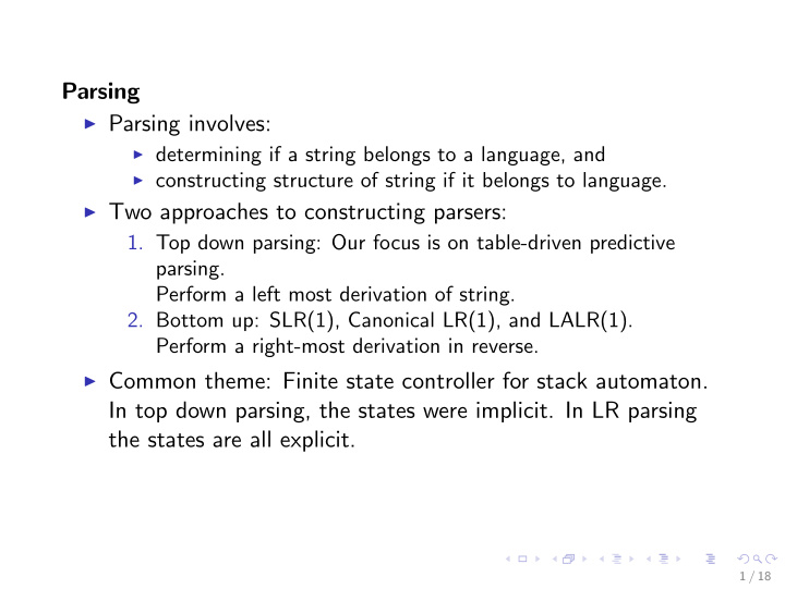 parsing parsing involves