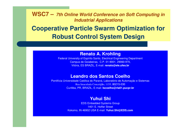 cooperative particle swarm optimization for robust