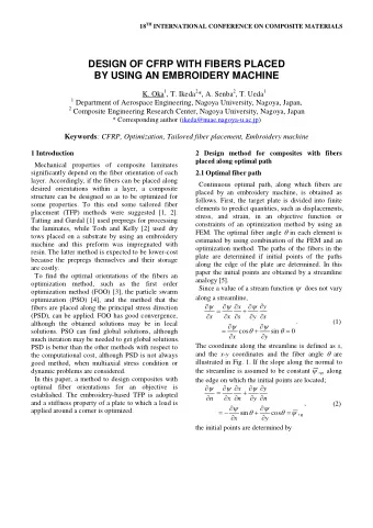 DESIGN OF CFRP WITH FIBERS PLACED  BY USING AN EMBROIDERY MACHINE K. Oka 1 , T. Ikeda 2 *, A. Senba