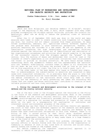 NATIONAL PLAN OF RESEARCHES AND DEVELOPMENTS  FOR OBJECTS SECURITY AND PROTECTION  Stefan