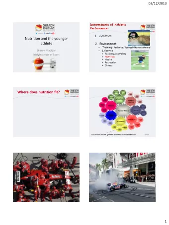 Nutrition and the younger  2. Environment  athlete Training: Technical/Tactical/Physical/Mental