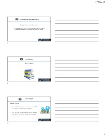 17Nov19  Information Security Essentials  Recognizing Threats in Your Daily Routine  This