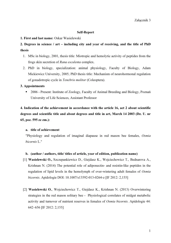 za cznik 3 self report 1 first and last name oskar