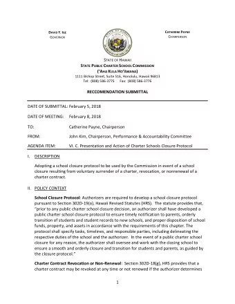 C ATHERINE P AYNE D AVID Y. I GE C HAIRPERSON G OVERNOR S TATE OF H AWAII S TATE P UBLIC C HARTER S