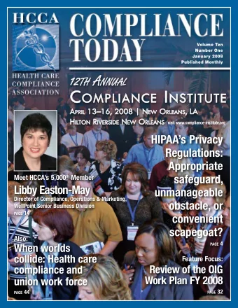 HIPAAs Privacy  Regulations:  Appropriate  safeguard, Meet HCCAs 5,000 th Member  Libby