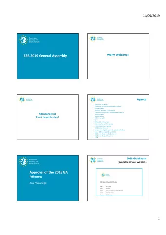 ESB 2019 General Assembly  Agenda    Approval of the Agenda    Approval of the 2018 General