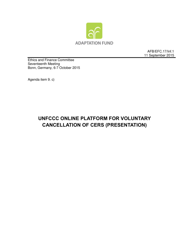 unfccc online platform for voluntary cancellation of cers