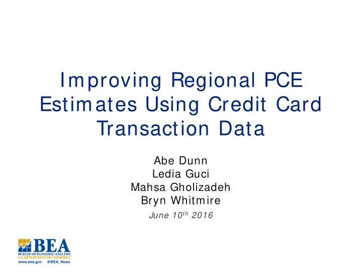 improving regional pce estimates using credit card