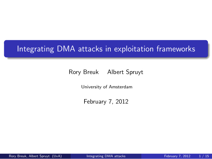 integrating dma attacks in exploitation frameworks