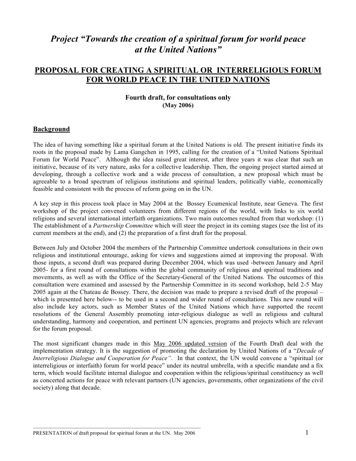 project towards the creation of a spiritual forum for