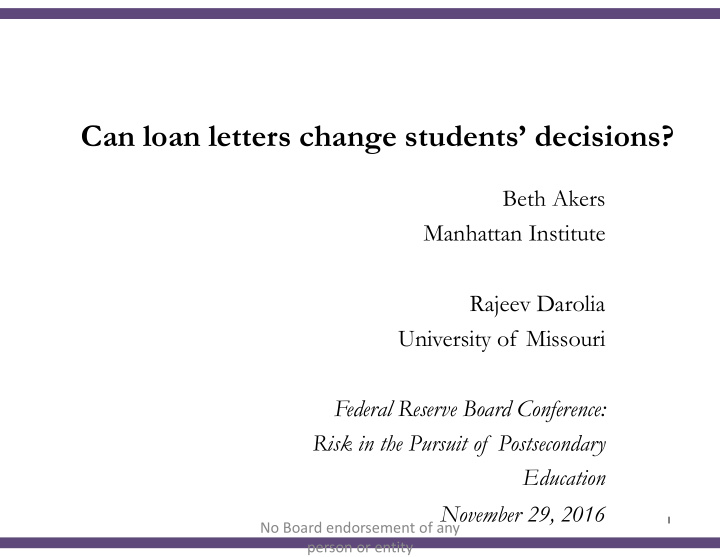 can loan letters change students decisions