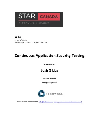 Continuous  Application  Security  Testing     Presented  by: