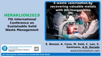 HERAKLION2019  7th International  Conference on  Sustainable Solid  Waste Management  E. Benzal, A.