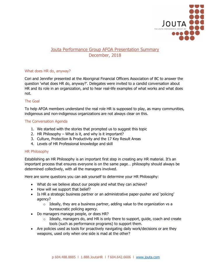 jouta performance group afoa presentation summary