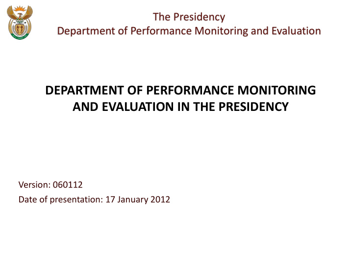 department of performance monitoring