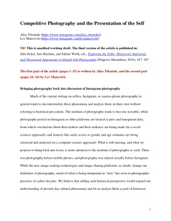 Competitive Photography and the Presentation of the Self  Alise Tifentale