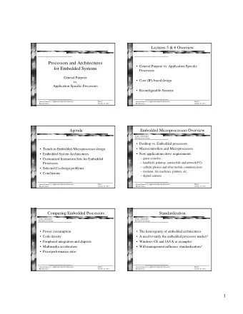 1  Introduction to ES Architectures  Components and Systems  Embedded System Architectures